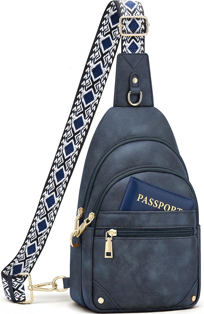 SYTRAH Anti Theft Crossbody Bags for Women, RFID Sling Bag Travel Purse, RFID Cross Body Purses Chest Bag for Travel Navy Blue