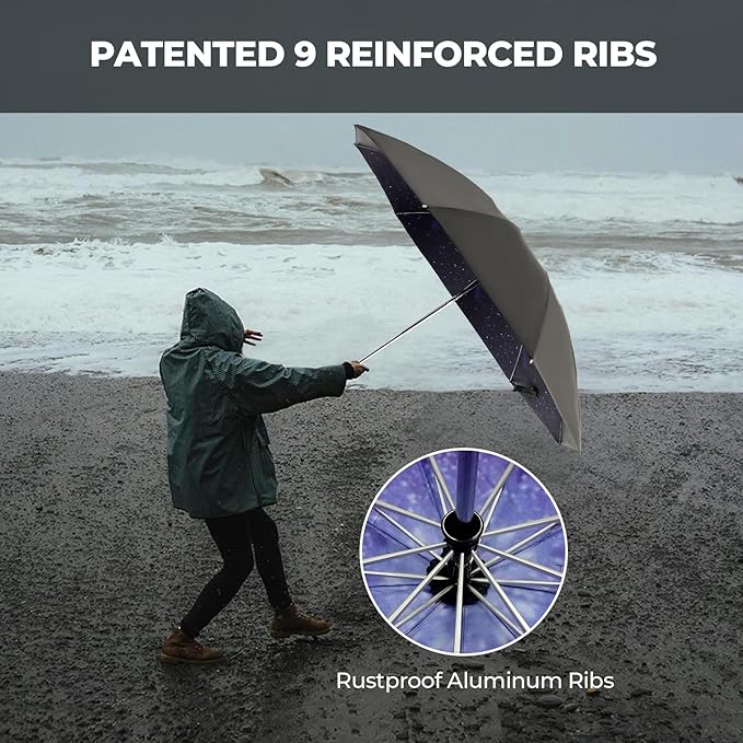 ZDSSM Compact Inverted Travel Umbrella, Automatic Open Close, 9-Rib 46 Inch Windproof Umbrella, Waterproof UPF 50+, Portable Umbrellas for Men, Women, Travel, and Daily Use