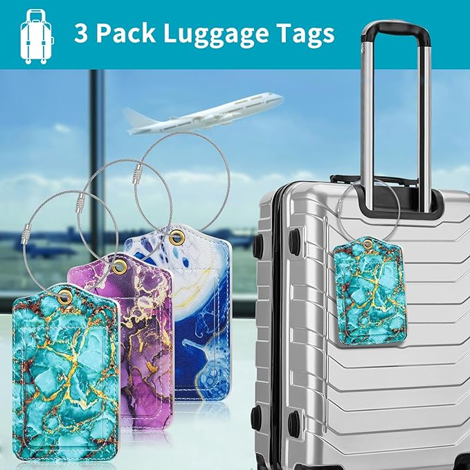 Fishent Luggage Tag, 3 Pack Travel Cruise Luggage Tags for Suitcases, Cute Suitcase Tags Identifiers Bag Tags with Privacy Flap, Baggage Name Tag for Women Men Luggage Backpack Handbag School Bag
