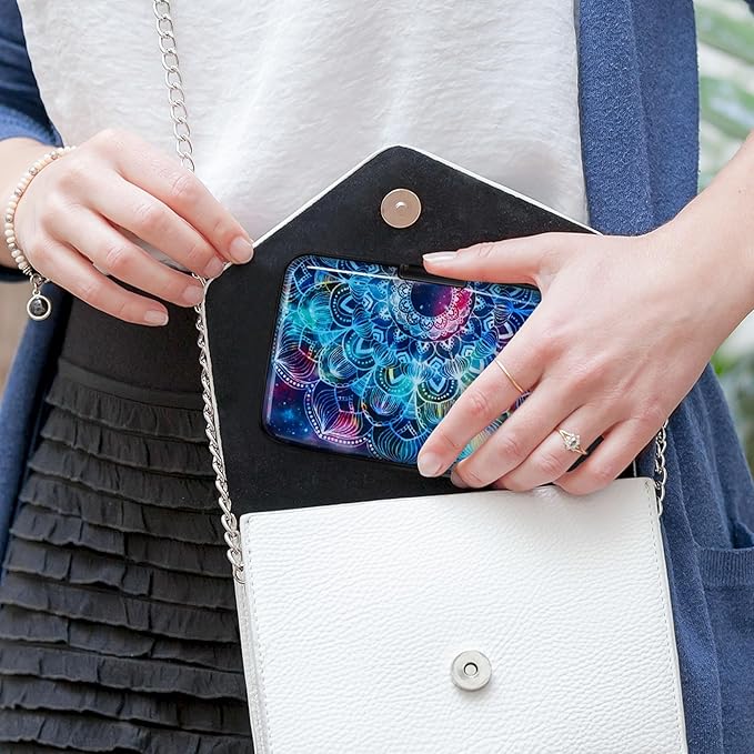 Mayski Credit Card Holder, RFID Blocking, Aluminum Alloy Hard Case, Small Mini Business Metal Wallet for Women Men, Mandala