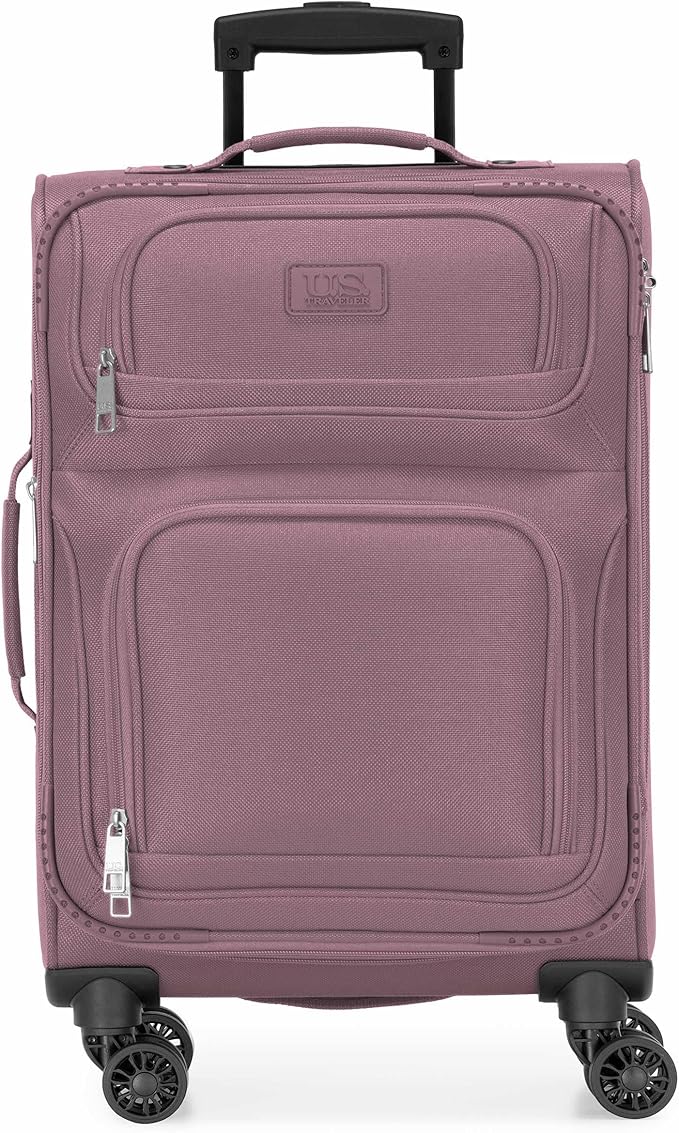 U.S. Traveler Rio Lightweight Softside Rolling Carry-on Suitcase, 4-Wheel Set, Mauve