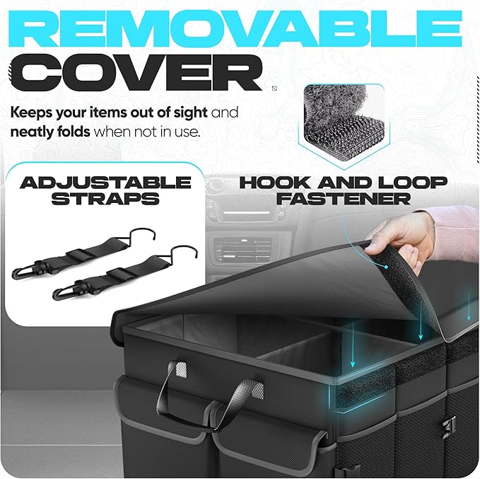 FORTEM Trunk Organizer For SUV Car Trunk Organizer, Foldable Storage, Car Accessories for Women Men, Collapsible Bag, Perfect Christmas Gifts, 600D Oxford, Non Slip Bottom, Straps, Soft Cover (85L)