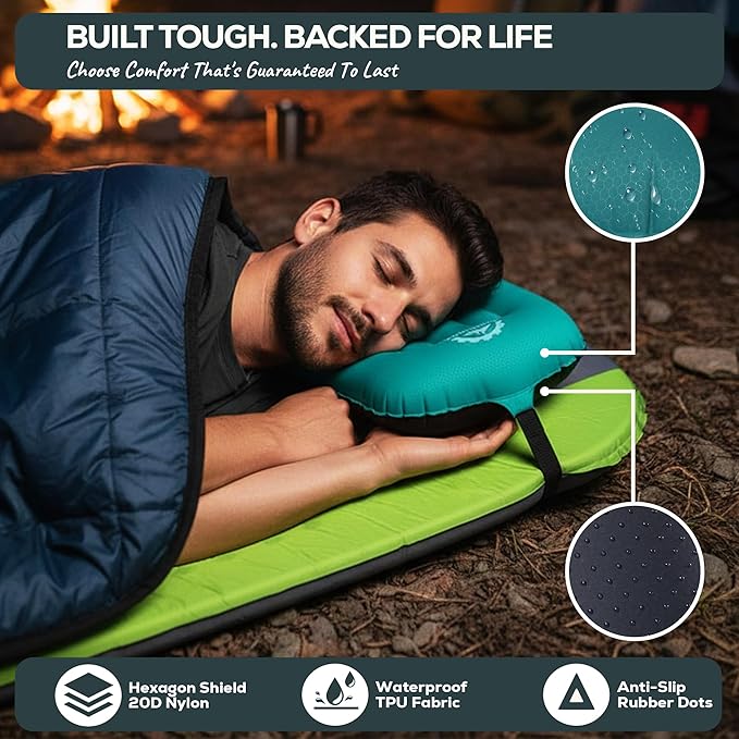 Gear Doctors 3.5oz Compact Ultralight Inflatable Camping Pillow —Inflatable Camp Pillow —Backpacking Pillows Ultralight—Camping Pillows for Sleeping, Hiking, Travel, Beach, Office, Neck, Lumper [Teal]