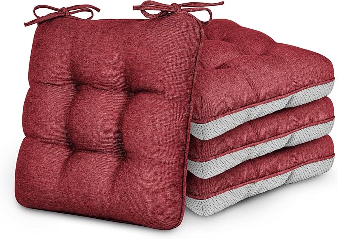 Love's cabin Memory Foam Chair Cushions Set of 4, 15.5"x15.5"x3.5" Indoor & Outdoor Seat Pads for Dining, Kitchen, Office, Patio Chairs - Burgundy