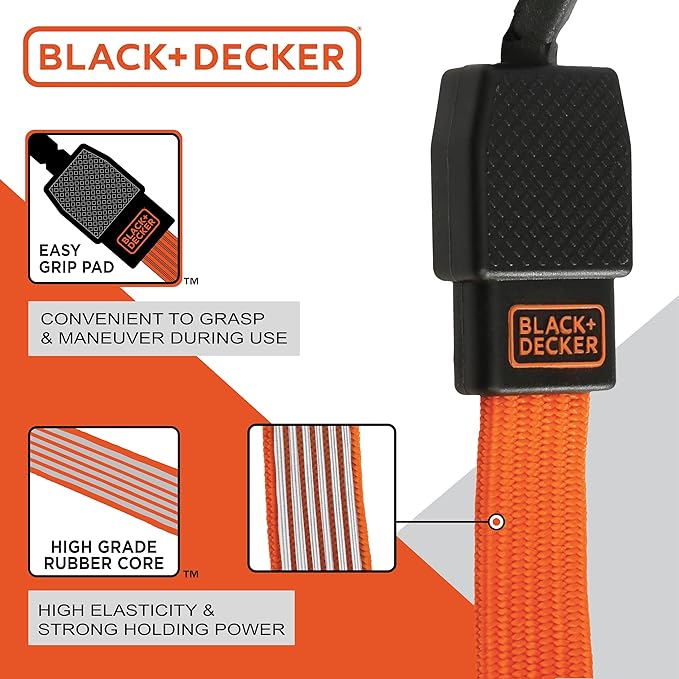 Black+Decker BDX1012-32PK Black/Orange 48" Flat Bungee Cord Straps, 32 Pack