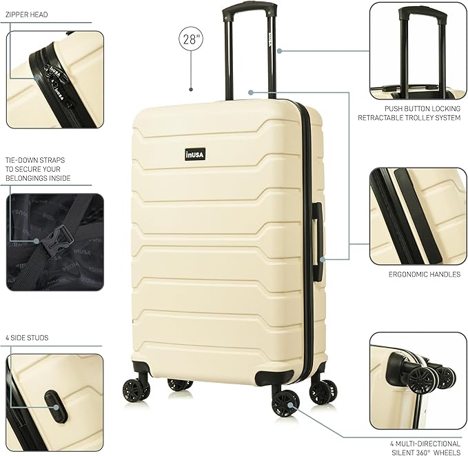 InUSA TREND Luggage with Spinner Wheels | Durable Lightweight Hardside Suitcase, Travel bag with Handle and Trolley, 28-Inch Large Checked luggage | Sand