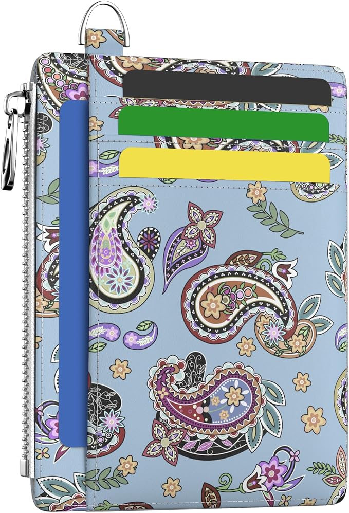 Hancynir Slim Wallet Women Credit Card Holder Boho RFID Blocking Small Cute Card Wallets Mini Front Pocket PU Leather Card Case Thin Travel Zipper Coin Cash Ladies Female Wallet Gifts