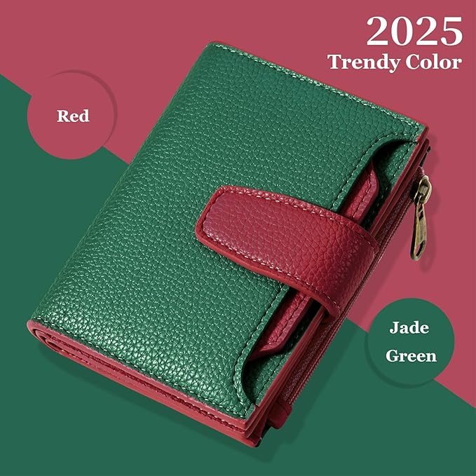 Airkit Small Wallet Women RFID Blocking Soft Leather Bifold Compact Card Holder Wallet for Women with Zipper Coin Pocket 4 ID Window