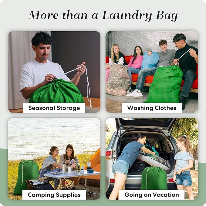 Nylon XL Laundry Bag - Locking Drawstring Closure, Machine Washable, These Large Bags Will Fit a Laundry Basket and Strong Enough to Carry up to Two Loads of Clothes (Green | 30" x 40")