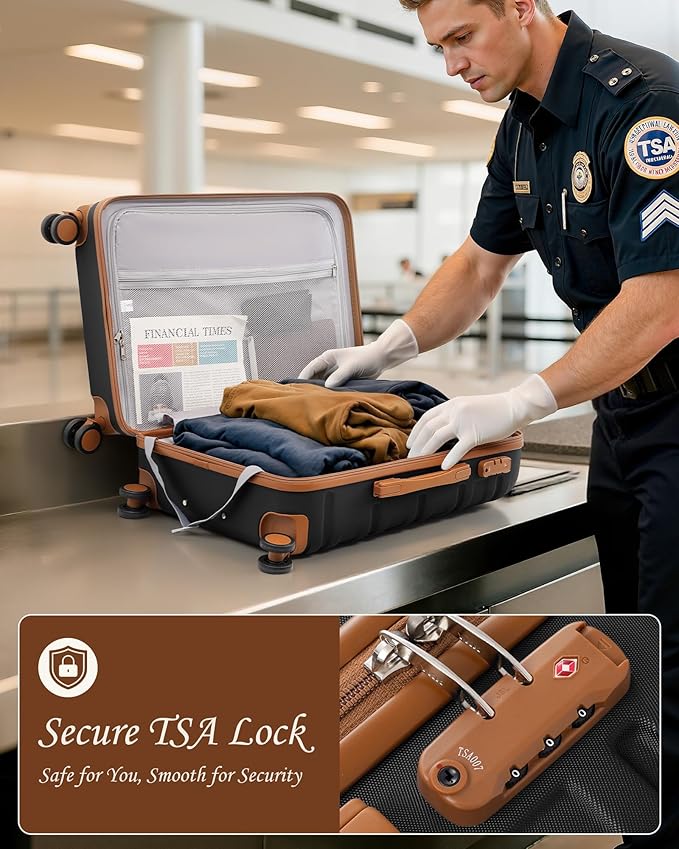 TAKUMI Luggage Sets 5 Piece Lightweight Carry On luggage with Duffel Bag ABS+PC Hardshell Suitcases with YKK zippers Double Spinner Wheels Travel Luggage with TSA Lock(BLACK BROWN, 5 PIECE SET)