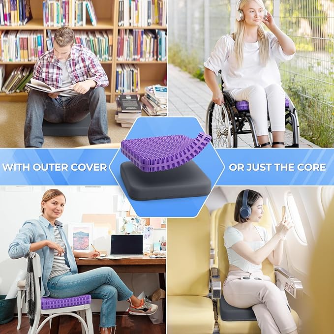 TushGuard Gel Seat Cushion for Long Sitting, Enlarged & Thickened Patent Design Office Chair Seat Cushion, Breathable Cooling Pads for Chairs, Soft Car Cushions for Wheelchair(2" Thick, Grey)