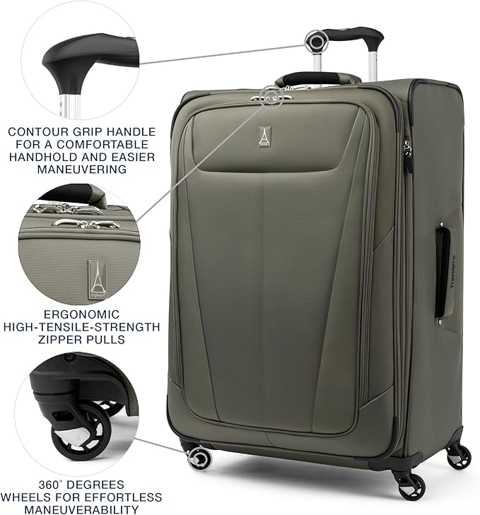 Travelpro Maxlite 5 Softside Expandable Luggage with 4 Spinner Wheels, Lightweight Suitcase, Men and Women, Slate Green, Checked-Large 29-Inch