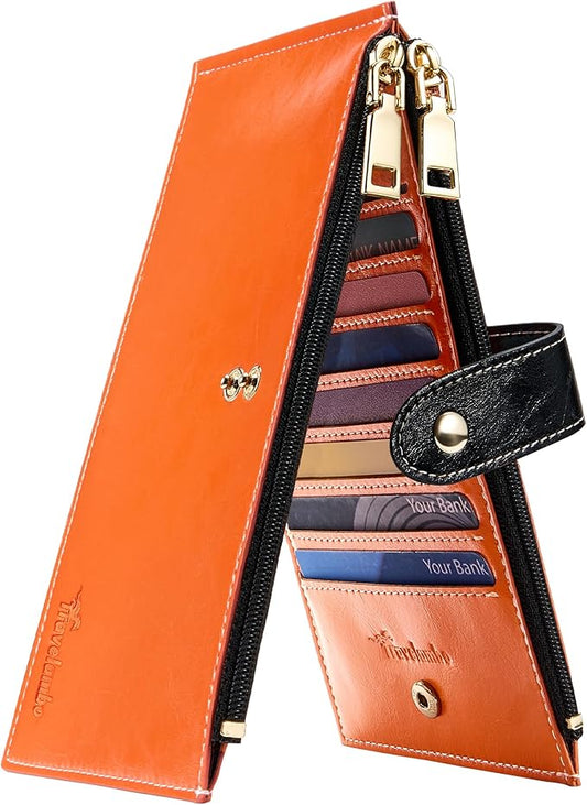 Travelambo RFID Wallet Women Large Size Bifold Multi Card Wallet Case with Zipper Pocke Credit Card Holder for Women