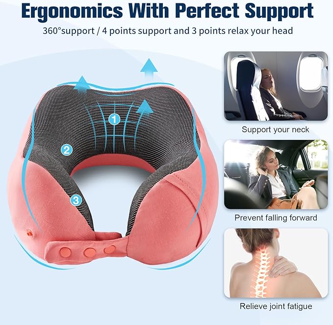 Neck Pillow for Traveling, Travel Pillows for Airplanes,100% Pure Memory Foam Travel Neck Pillow, Adjustable Flight Pillow, Portable Plane Accessories with Eye Mask, Earplugs, Carry Bag