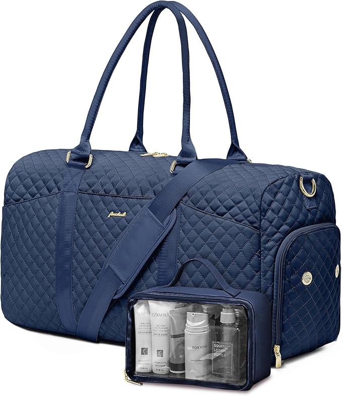 Women Weekender Travel Duffle Bag: Travel Duffel Overnight Bags with Shoe Compartment Large Carry on Tote with Toiletry Bag Weekend Traveling Yoga Gym Hospital Bag for Women with Wet Pocket Blue