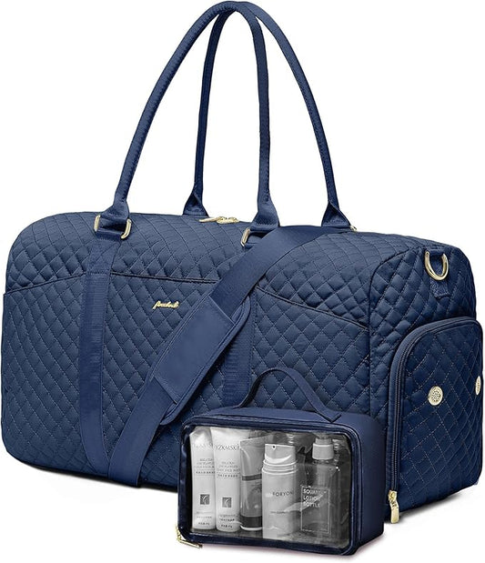Women Weekender Travel Duffle Bag: Travel Duffel Overnight Bags with Shoe Compartment Large Carry on Tote with Toiletry Bag Weekend Traveling Yoga Gym Hospital Bag for Women with Wet Pocket Blue