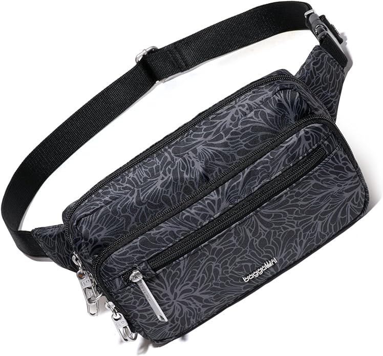 Baggallini Securtex Anti-theft Belt Bag 8.8"x5.5" Crossbody Fanny Pack for Women RFID Wallet Locking Zipper Travel Purse