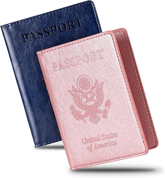 Honmein 2 Pcs Passport holders，Ultra Slim passport wallet，PU Leather Passport Cover Case for Women and Men