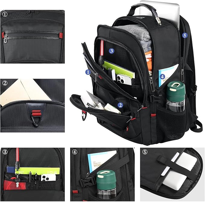Z-MGKISS Extra Large Backpack for Men, Gaming Laptop Travel Bag Fits 18.4-19" Laptops, TSA Flight-Approved Backpack, Anti-Theft Gym College Business Work Mens Daypack, Black