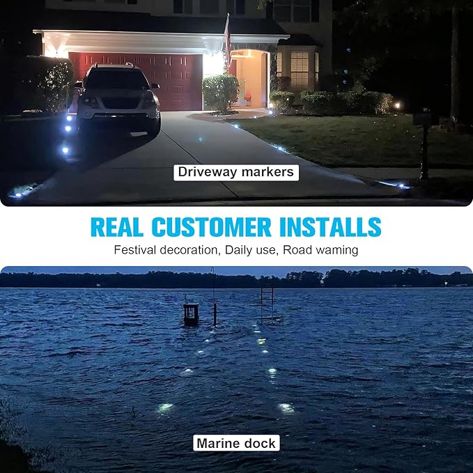 VOLISUN Solar Deck Driveway Dock Lights,Solar Pathway Lights,Warm 16 Pack | Solar Powered LED, IP68 Waterproof Led Outdoor Warning Step Marine Lights for Sidewalk Garden Yard