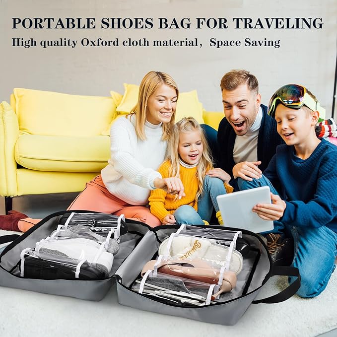 2 Pcs Travel Shoe Bag with Handle Organizer - Portable Luggage Storage Bag for Multiple Shoes (Light Gray, Beige)