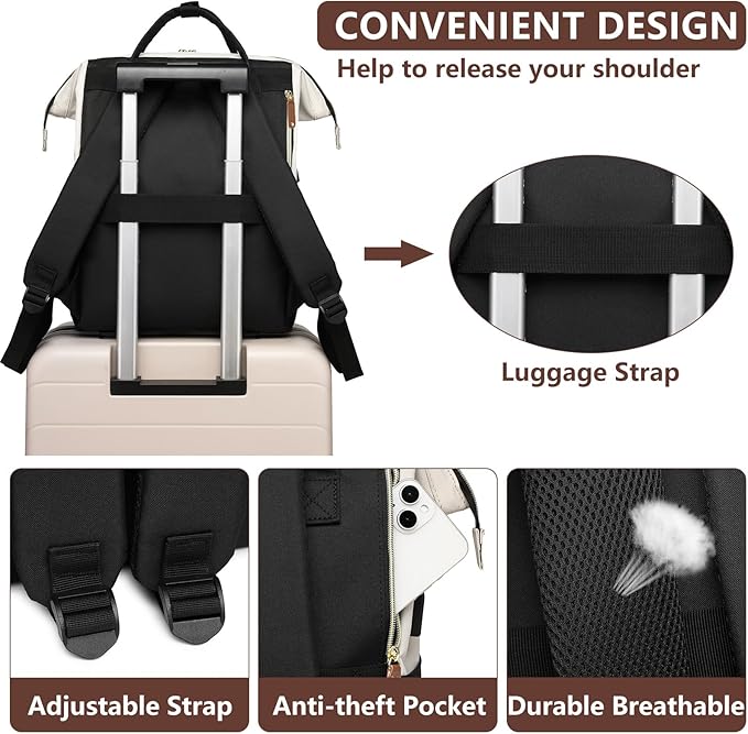 Focdod Backpack for Women, Fits 15.6 Inch Laptop Bag Fashion Travel Work Bag, Business Computer Waterproof Backpack Purse, College Backpacks Beige Black Brown