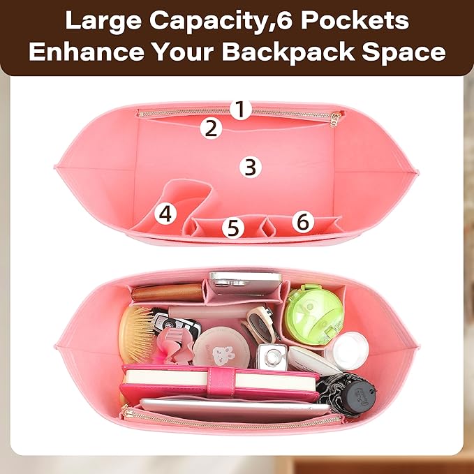 Fit Longchamp Organizer Insert, for Long Champ Le Pliage L Bag Handbag Women, with Cup Holder, Large/Pink