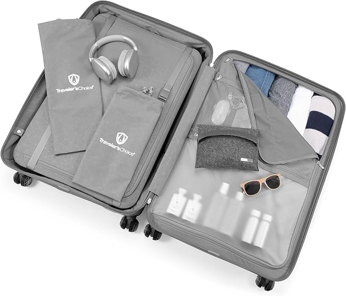 Traveler's Choice Ultimax II Polycarbonate Hardside Luggage with Spinner Wheels, Slate Gray, 29-Inch Large Luggage