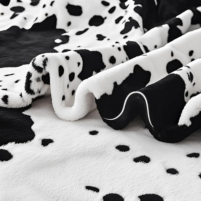 Cow Print Blanket, Ultra Soft Cozy Throw for Couch Bed and Travel, Cow Decor Throw Blankets for All Seasons 60"x80" (Black)