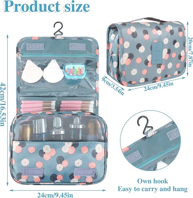 Pengxiaomei Hanging Toiletry Bag, White & Pink Little Flowers Waterproof Cosmetic Bag Portable Travel Makeup Pouch Wash Bag with Handle for Kids Girls Mothers Day Gifts