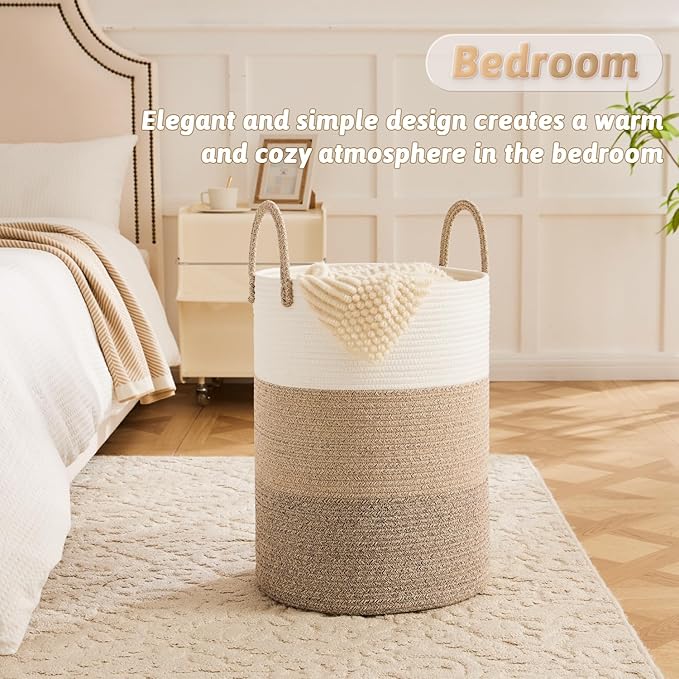 Laundry Basket,Woven Cotton Rope Laundry Hamper,80L for Decorative Storage of Dirty Clothes,Toys and Blankets in Bathroom,Bedroom and Living Room