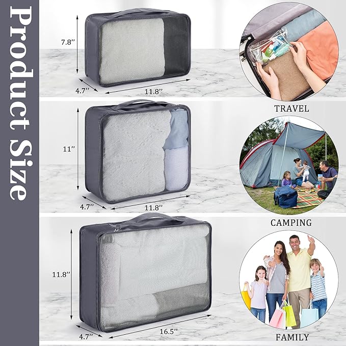 Tudomro 12 Pcs Large Packing Cubes Luggage Organizers for Suitcase Mesh Travel Organizer Bags Travel Packing Organizers for Traveling Camping Hiking