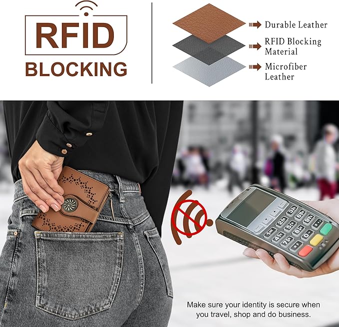 Tipmile Small Wallet for Women Bifold RFID Blocking Card Holder Leather Wallets with Zipper Coin Pocket
