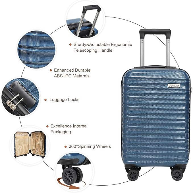 Luggage Set 3 Piece Luggage Set ABS hardshell Spinner Wheels Luggage Carry on Suitcase with Weekender bag & Toiletry bag(Navy)
