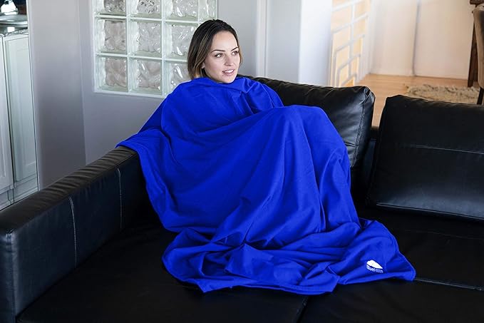 BlueHills Ultra Compact Travel Blanket Pillow in Portable Bag Case Premium Cozy Soft Compact Pack Large Blanket for Airplane Flight Layover Blue - Royal C005