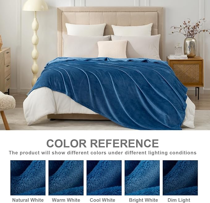 Hansleep Fleece Mineral Blue King Blanket, Flannel Fuzzy Plush Cozy Blanket for All Seasons, Mineral Blue, King 90x108 Inches