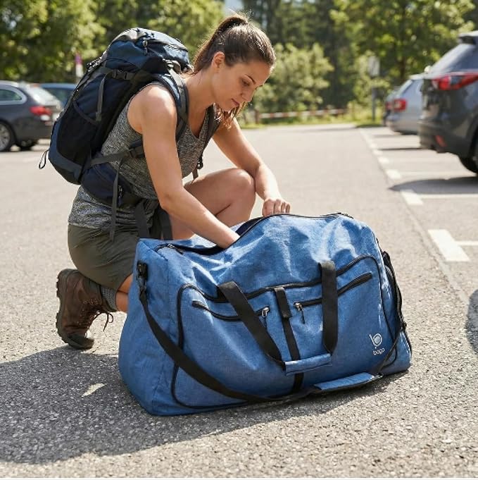 Bago Large Duffle Bag for Travel Women & Men. Durable Lightweight Foldable Travel Duffel Bags For Traveling Women. 80L Duffle Bags For Overnight Bag With Shoe Compartment Collapsible Weekender duffel