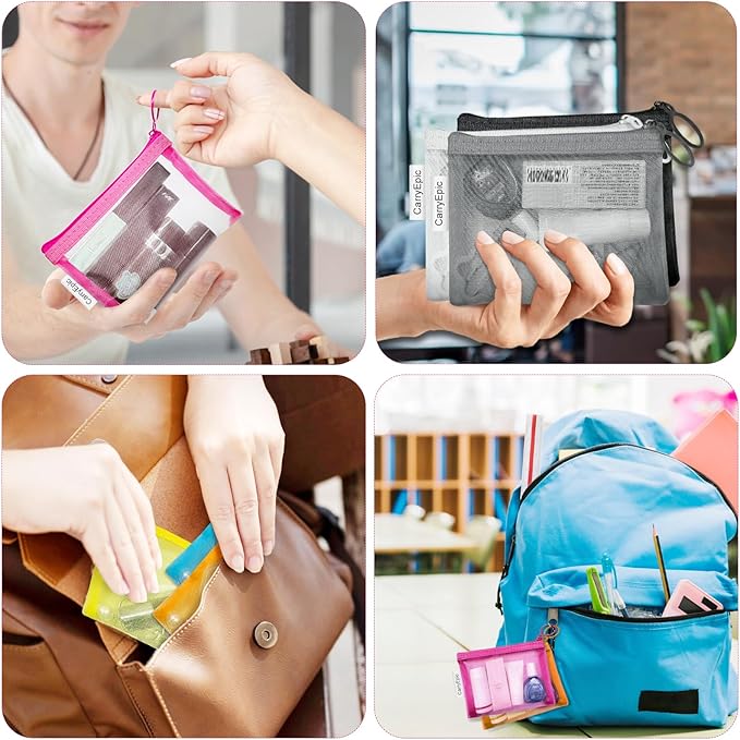 Mini Mesh Pouches(8 Pack), Small Mesh Bags with Zipper Nylon Makeup Pouches Bag Cosmetic Pouch Travel Purse Organizer Insert Diaper Inside Bag Organizers Home Organizing Size See Through Cute Colors