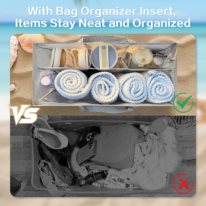 XYFuuee Beach Bag Organizer Inserts for Medium Bogg Bag Accessories, Original Small Lightweight Mesh Insert Divider Pouch, Organizing Rubber Tote Bags, Save Storage Space (Sliver Gray-M)
