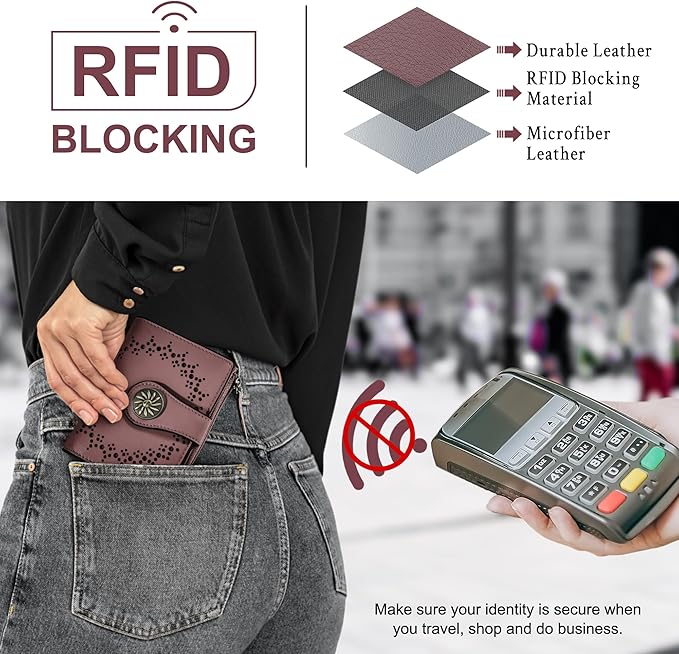 Tipmile Small Wallet for Women Bifold RFID Blocking Card Holder Leather Wallets with Zipper Coin Pocket