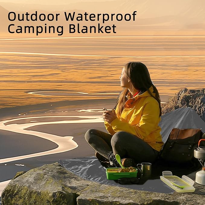 Large Waterproof Outdoor Camping Blanket, 80 x 58 inch Fleece Picnic Blankets Windproof Travel Stadium Blanket for Beaches Pets Car Camp Picnic Mat for Both Cold & Warm Weather
