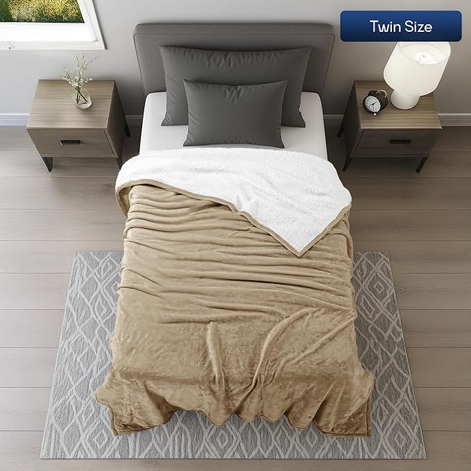 Utopia Bedding Sherpa Blanket Twin Size (Camel, 60x80 Inches) - Soft Lightweight Plush Fleece Reversible Winter Blanket for Bed, Sofa, Couch, Camping and Travel