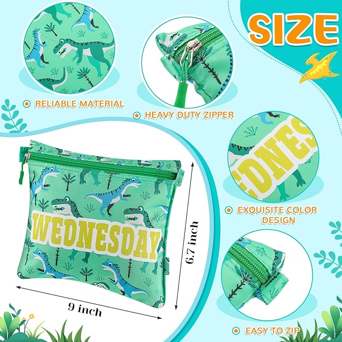 Paterr 14 Pcs Packing Cubes for Travel Kids Day of Week Compression Packing Bags Colorful Luggage Suitcase Organizers Bag for Travel (Dinosaur)