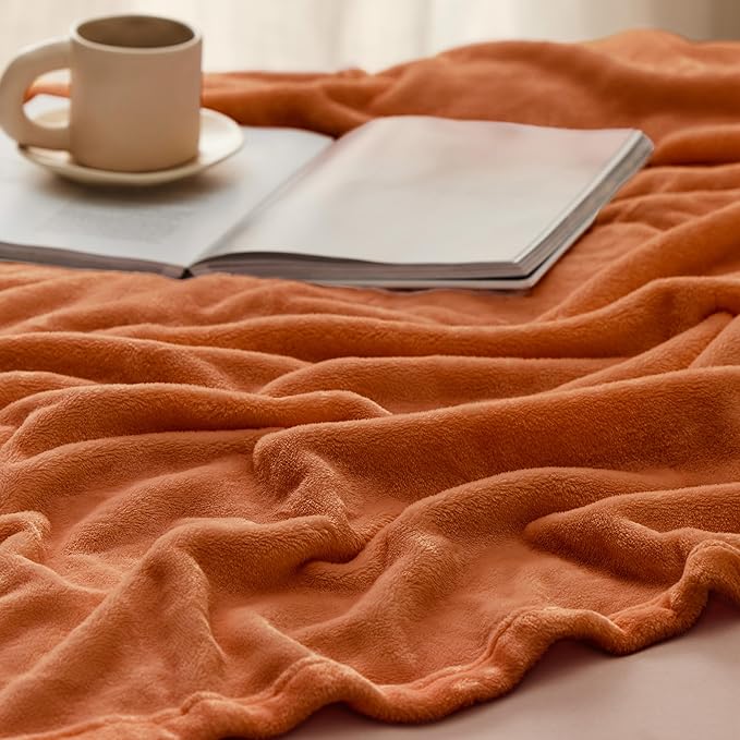 Bedsure GentleSoft Fleece Throw XL Blanket Dark Orange - 300GSM Soft Lightweight Plush Cozy Blankets for Bed, Sofa, Couch, Travel, Camping, 50x70 inches