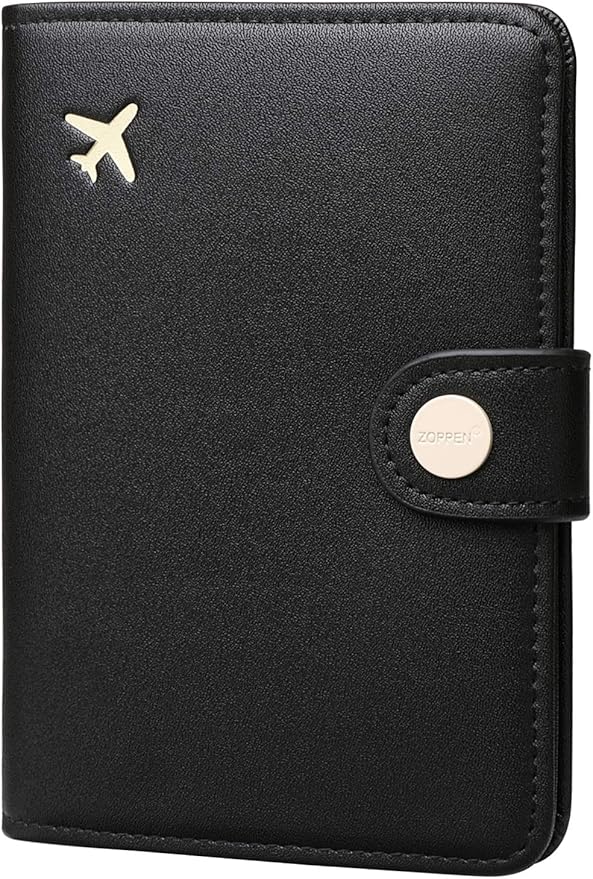 ZOPPEN Passport Holder Women Men, Passport Cover Travel Wallet Rfid Blocking Passport Wallet Cover Case Travel Essentials Document Organizer, Black