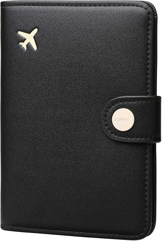 ZOPPEN Passport Holder Women Men, Passport Cover Travel Wallet Rfid Blocking Passport Wallet Cover Case Travel Essentials Document Organizer, Black