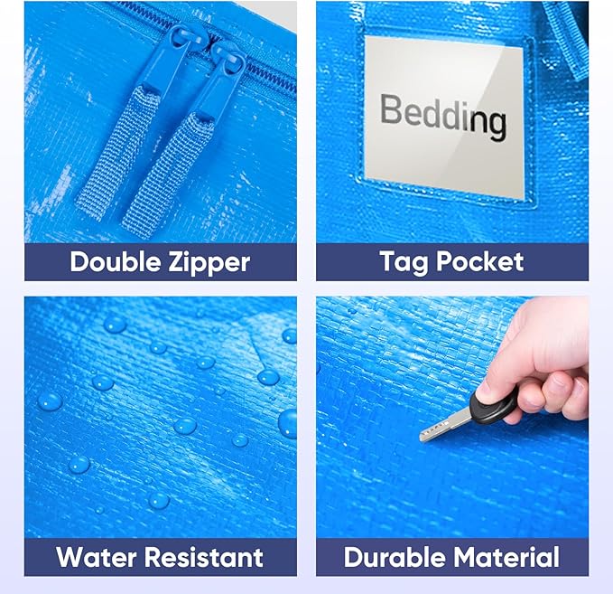 TICONN 8 Pack Extra Large Moving Bags Heavy Duty with Zippers & Carrying Handles, Durable Storage Bags Moving Boxes for Closet Organizers and Storage (8 Pack, Sky Blue)
