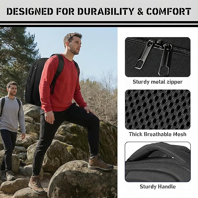 LifetimeWarranty Travel Backpack for Men, Lightweight 40L Business Laptop Backpack with 17.3 Inch Laptop Compartment, Daypack for Flight, Durable Water Resistant Bookbag, Hiking, Work Backpack, Black