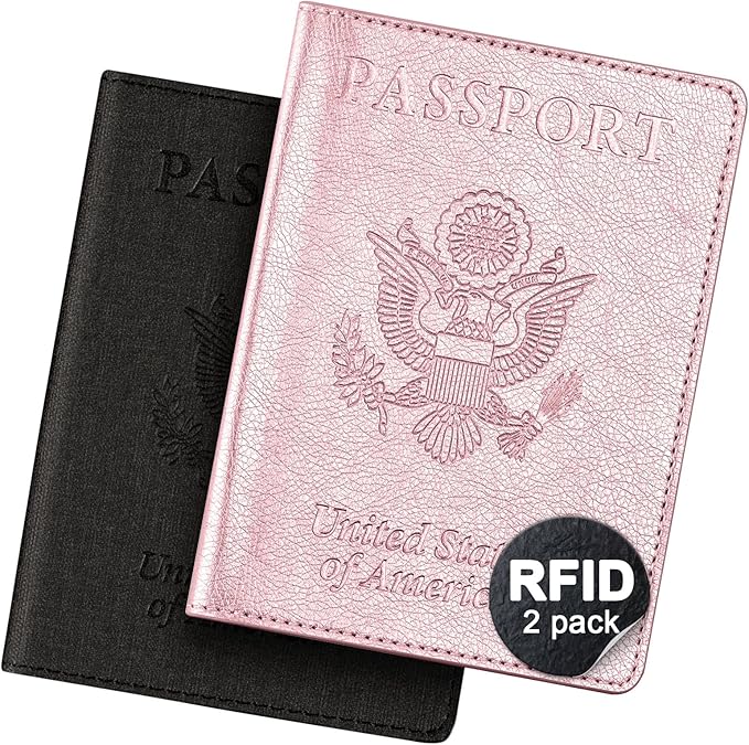 VIDIVICI 2 Pack Passport & Vaccine Card Holder - Pink&Black RFID Blocking Travel Must Have