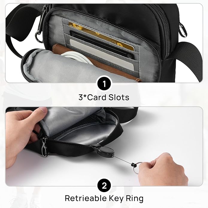 VADOO Sling Bag for Men Women, Anti Theft Crossbody Bag with Zipper Lock, RFID Blocking & Waterproof for Travel Casual